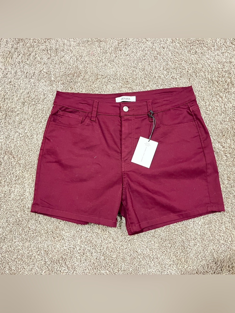Women's Zennana Maroon Shorts - Classic High-Rise Cotton Blend